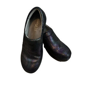 Alegria By PG Lite Shoes US Sz 7 Casual Slip On‎ Clogs Black Crome Color Leather